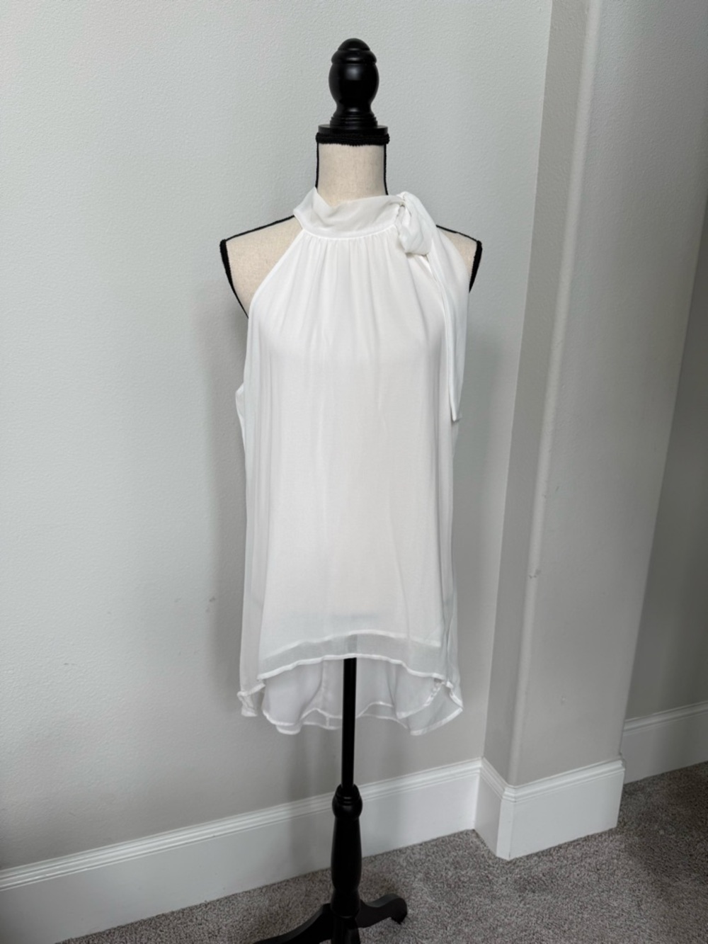 Sweet Pea for New York & Company White Tie Neck High-Low Tunic Blouse